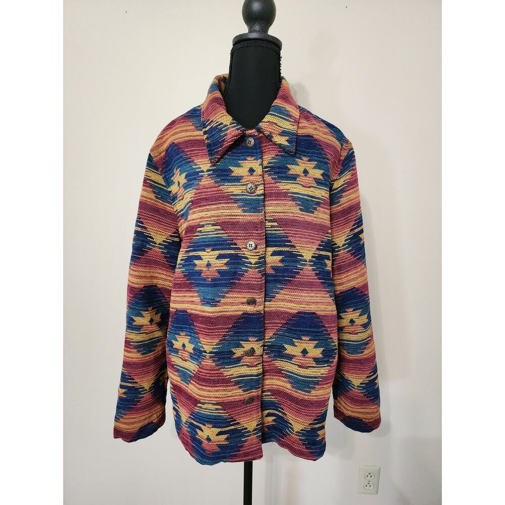 ALFRED DUNNER Women's Size 16 Colorful Western Aztec Print Button‎ Up Jacket